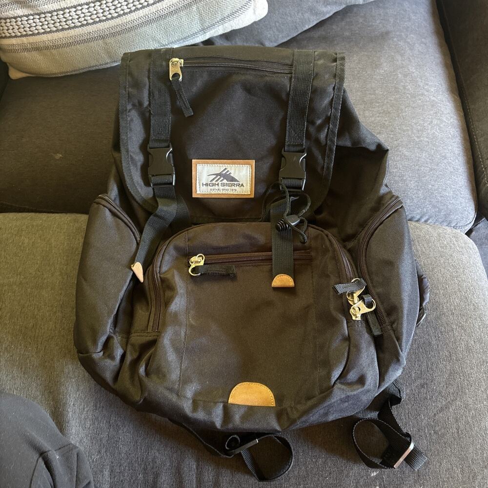 High Sierra Emmett Backpack Black Excellent Condition Cinch & Buckle Travel Gear